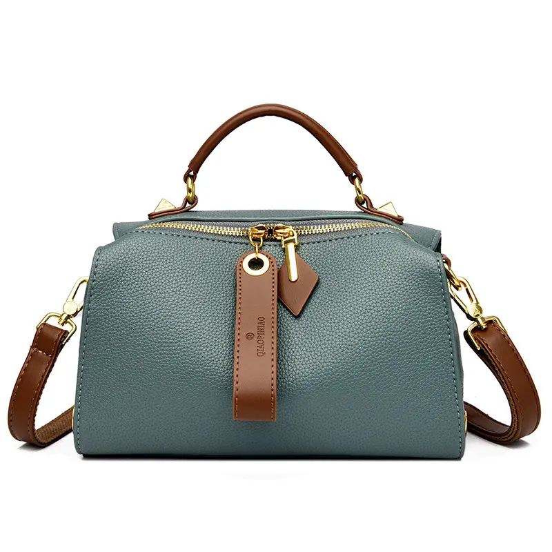 Women's Leather Shoulder Handbag - Pillow-Style Elegance